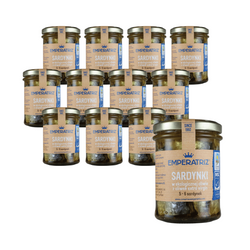 КОМПЛЕКТ 12 x Европейски сардини в органично зехтин екстра върджин 190 g (133 g) (буркан) - emperatriz