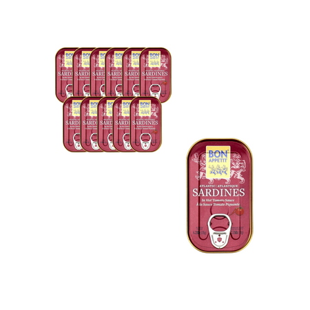 КОМПЛЕКТ 12 x Португалски сардини в пикантен доматен сос 120 г (78 г) - Bon Appetit