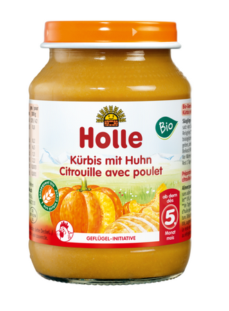 Безглутенова вечеря с тиква и пилешко месо без добавени захари от 5 месеца BIO 190 г (буркан) - Holle