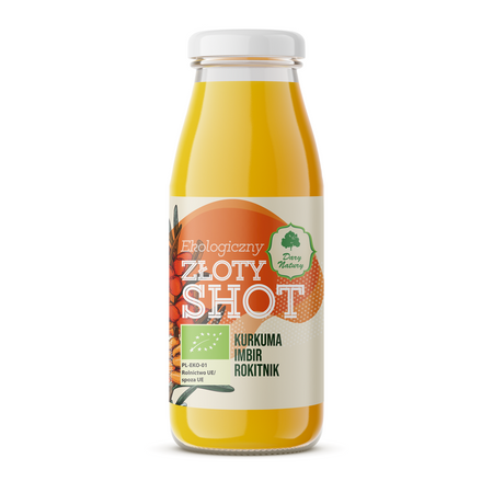 Shot Złoty na odporność kurkuma - ginger - rokitnik bio 250 ml - Dary Natury