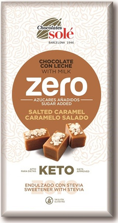 КОМПЛЕКТ 10 x Млечен шоколад без добавена захар, солен карамел със стевия КЕТО 100 г